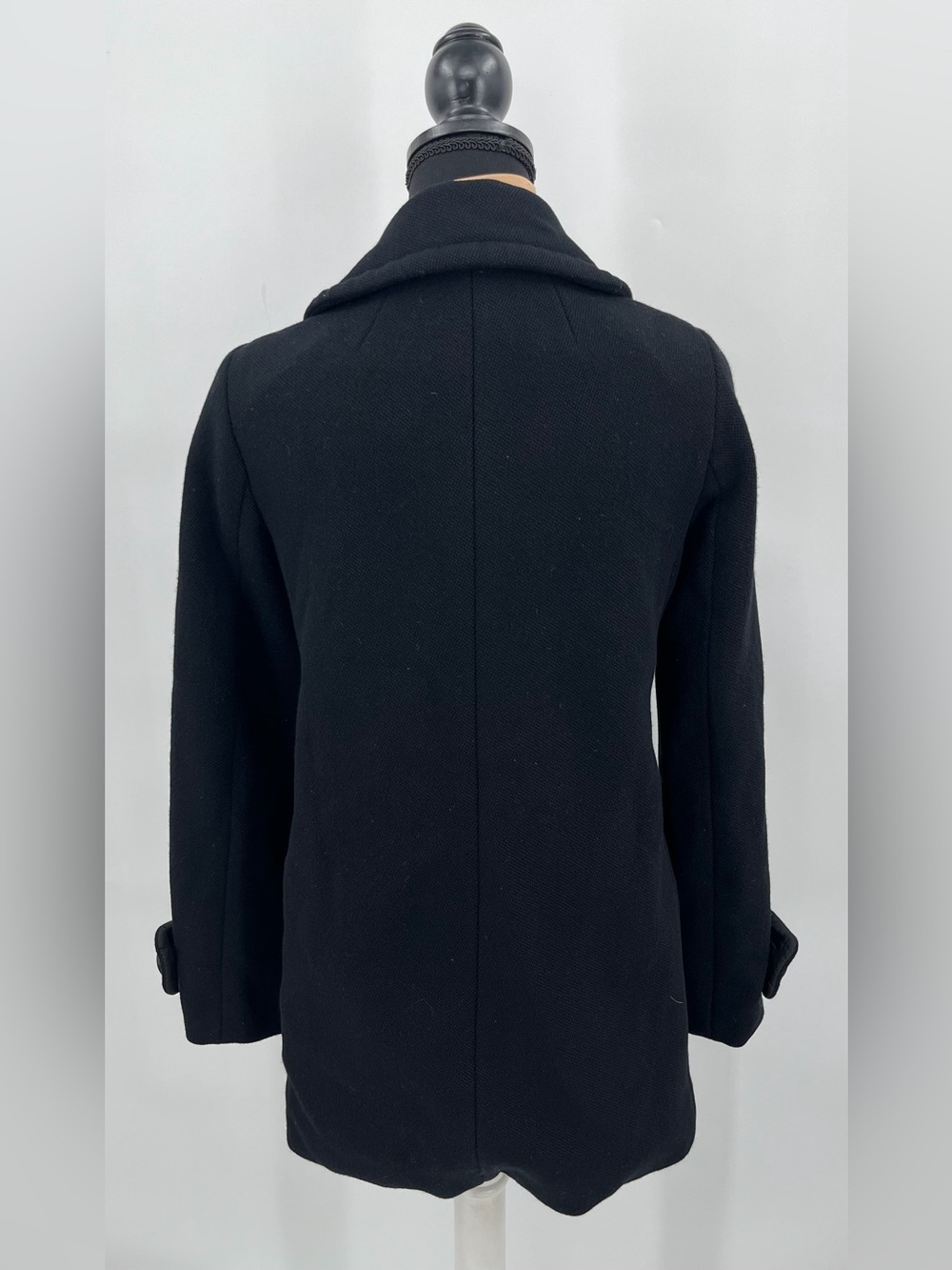 J.Crew Black Wool Blend Double Breasted Belted Peacoat Jacket Size 2 - Picture 5 of 14